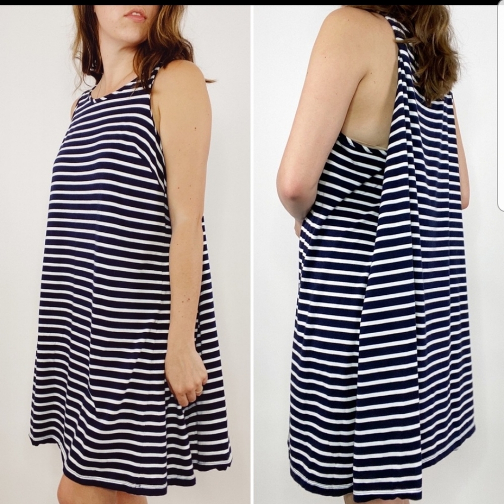 Crown & Ivy Cape Back Dress Navy Stripe S